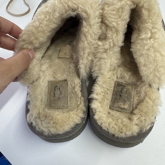 UGG Slippers Womens Size 8 Knit Shearling Grey Green‎ Slip On Cozy Shoes Warm - Picture 7 of 11